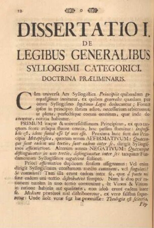 Dissertatio I. De legibus generalibus syllogismi categorici.