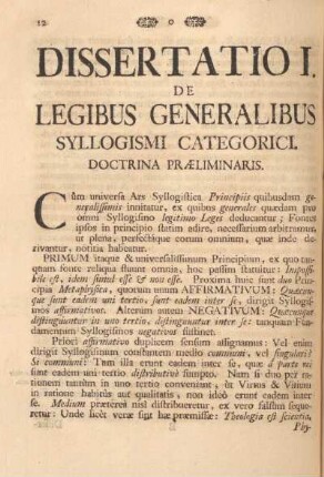 Dissertatio I. De legibus generalibus syllogismi categorici.