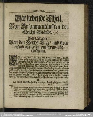 Der siebende Theil. Von Zusammenkünfften der Reichs-Stände