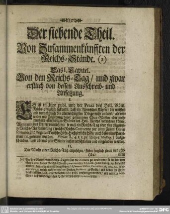 Der siebende Theil. Von Zusammenkünfften der Reichs-Stände