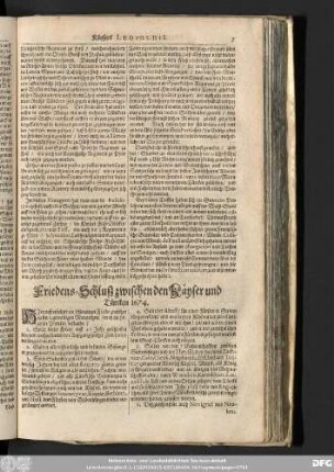 Friedens-Schluß zwischen den Käyser und Türcken 1674.