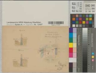 Münster (Münster) Situationsplan und Profile zum Oberpräsidialgebäude 1875 1 : 100 21 x 30 kol. Zeichnung Hauptner Oberpräsidium Münster Nr. 2383