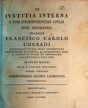 De Ivstitia Interna A Fine Ivrisprvdentiae Civilis Non Separanda