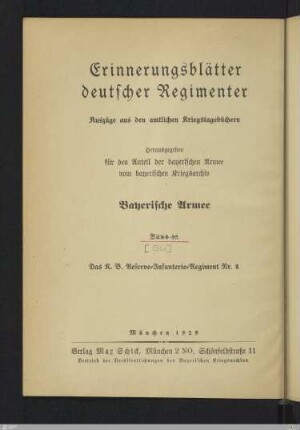 Das K. B. Reserve-Infanterie-Regiment Nr. 8 : nach den amtlichen Kriegstagebüchern und sonstigen Unterlagen