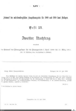 Hauptfinanzetat 1909-1910, Heft 14