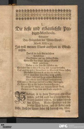 I. Die beste und erbaulichste Prediger-Methode.
