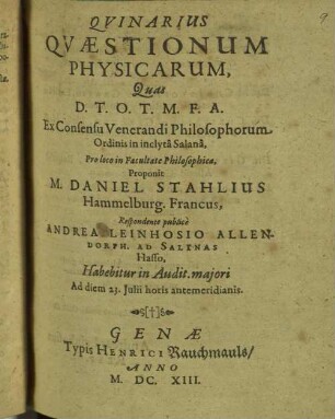 Quinarius quaestionum physicarum