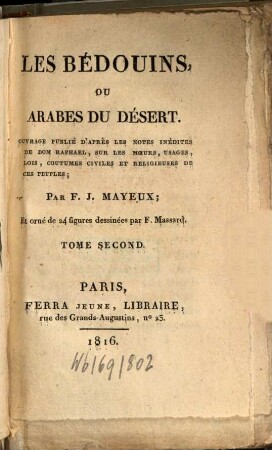 Les Bédouins ou Arabes du désert, Vol. 2 (1816)