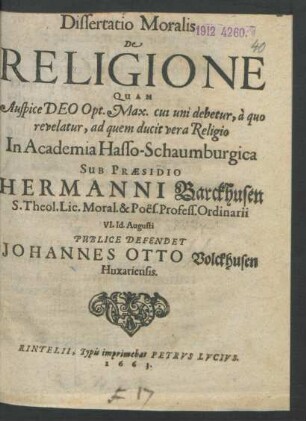 Dissertatio Moralis De Religione