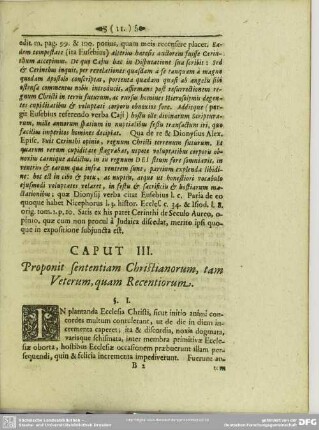 Caput III. Proponit sententiam Christianorum, tam Veterum, quam Recentiorum