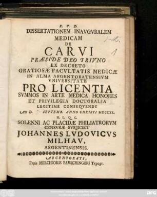 Dissertationem Inavgvralem Medicam De Carvi