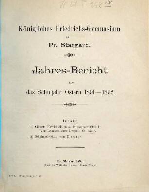 Jahres-Bericht : über das Schuljahr Ostern .... 1891/92