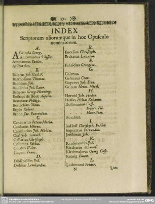 Index Scriptorum aliorumque hoc Opusculo nominatorum
