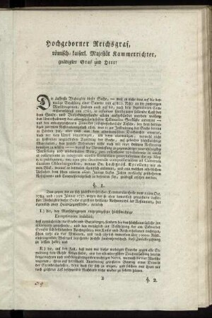 Hochgeborner Reichsgraf, römisch-kaiserl. Majestät Kammerrichter, gnädigster Graf und Herr!