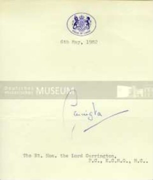 Autograph von Lord Carrington, britischer Politiker und NATO-Generalsekretär