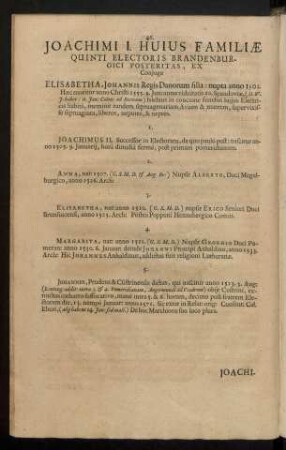 Joachimi I. Huius Familiae Quinti Electoris Brandenburgici Posteritas, Ex Coniuge