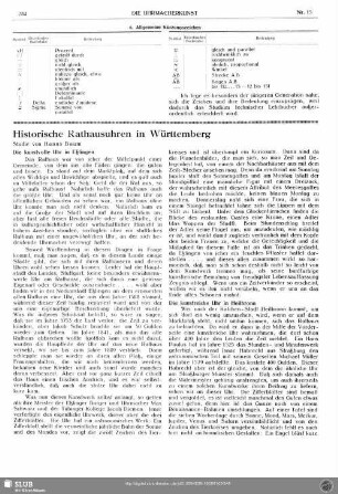 Historische Rathausuhren in Württemberg