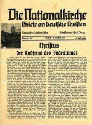Mitteilungsblatt der Deutschen Christen mit antisemitischer Propaganda