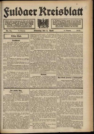 Erste Ausgabe vom Dienstag, den 02. April 1912.