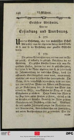 Sechster Abschnitt: Von der Erfindung und Anordnung