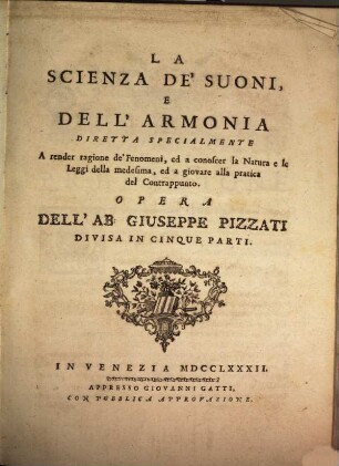 La Scienza de Suoni et dell Armonia