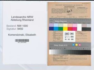 Entnazifizierung Elisabeth Komendzinski, geb. 17.08.1909 (Telefonistin)