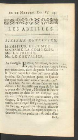 Sixieme entretien. Les Abeilles.