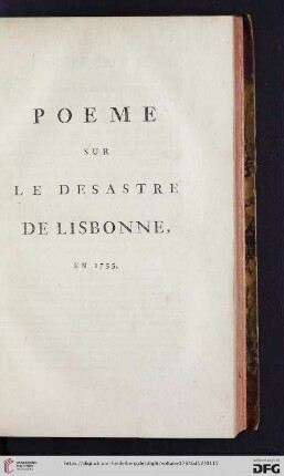 Poeme sur le desastre de Lisbonne en 1755