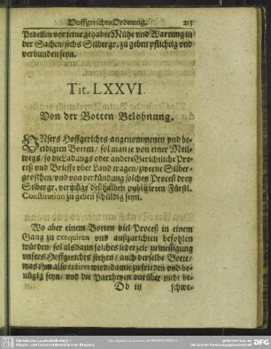 Tit. LXXVI. Von der Botten Belohnung