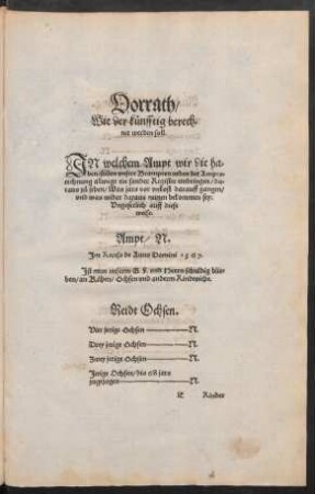 Vorrath/ Wie der künfftig berechnet werden soll.