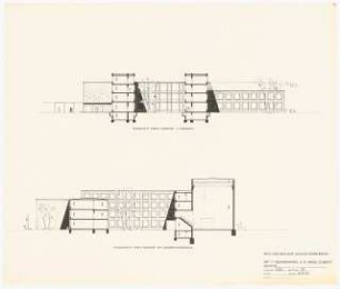 Technische Universität Berlin Institut für Hochspannung und Elektrische Maschinen: Querschnitt, Längsschnitt 1:200 (Lichtpause von Inv.Nr. 36978)