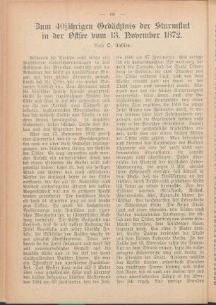 Zum 40jährigen Gedächtnis der Sturmflut in der Ostsee vom 13. November 1872. Nach O. Kallsen.