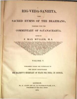 Rig-Veda-Sanhita : the sacred hymns of the Brahmans ; together with the commentary of Sayanacharia, 5