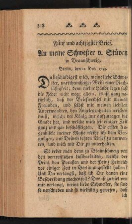 Fünf und achtzigster Brief. An meine Schwester v. Stüven in Braunschweig