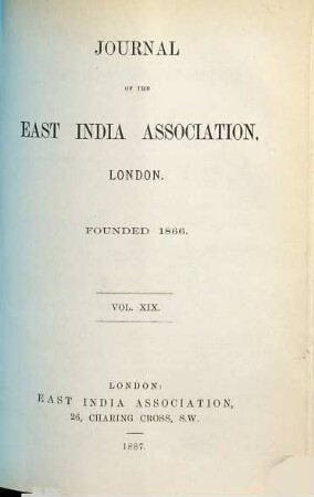 Journal of the East India Association. 19. 1887