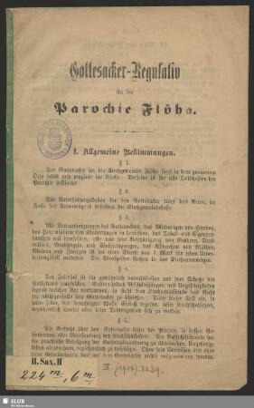 Gottesacker-Regulativ für die Parochie Flöha