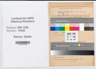 Entnazifizierung Sybille Bahner, geb. 20.05.1892 ()