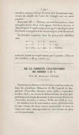 Sur les propriétés caractéristiques des nombres 5 et 7.