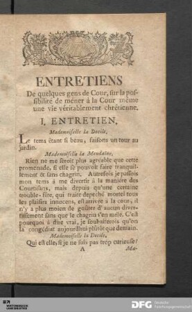 I. Entretien.
