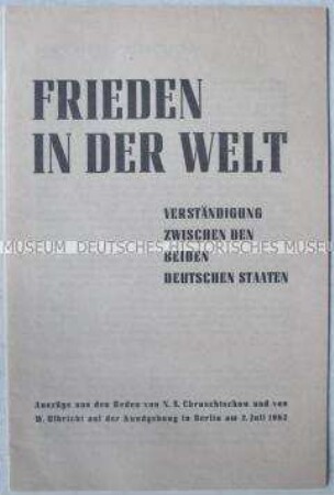 Sonderdruck mit Auszügen aus den Reden von N.S. Chruschtschow und Walter Ulbricht anlässlich des Staatsbesuches 1963