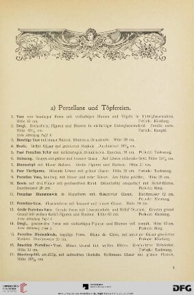 a) Porzellane und Töpfereien (Nr. 1-130)