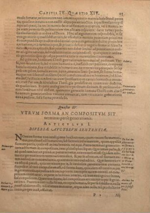 Quaestio XV. Vtrvm Forma An Compositvm Sit terminus per se generationis.