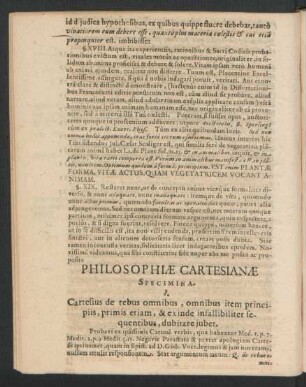 Philosophiae Cartesianae Specimina.