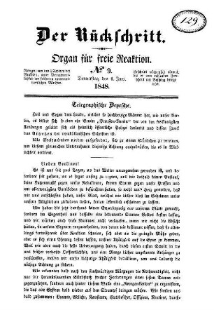 Der Rückschritt. Organ für freie Reaktion. N[umer]o 9.