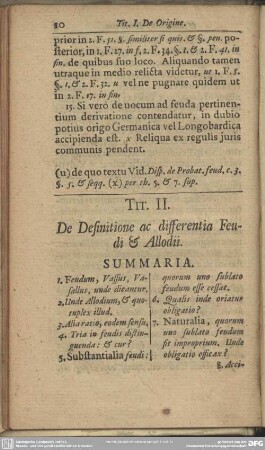 Tit. II, De Definitione ac differentia Feudi & Allodii