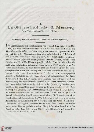 1: Des Obrist von Petri Project, die Urbarmachung des Warthebruchs betreffend