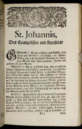 St. Johannis, des Evangelisten und Apostels.