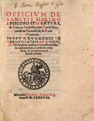 Officium de Sanctis Marino episcopo et Martyre et Aniano