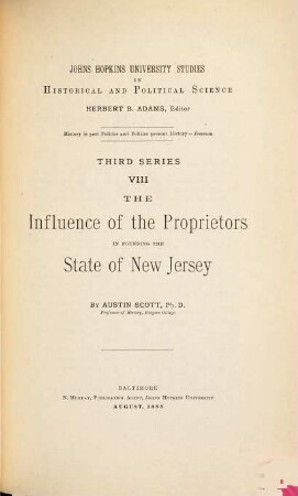 The Influence of the proprietors in founding the State of New Jersey