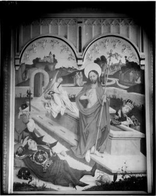 Tiefenbronn Katholische Kirche Sankt Maria Magdalena Hochaltar (1469) von Hans Schüchlin Schrein geöffnet rechter Innenflügel, oben Auferstehung